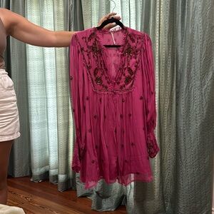 Free people size, extra small pink, mini long sleeve dress